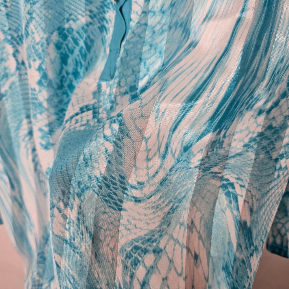 Alberto Makali Blue White Abstract Print Semi-Sheer Button-down Blouse Sz Small - Picture 5 of 9